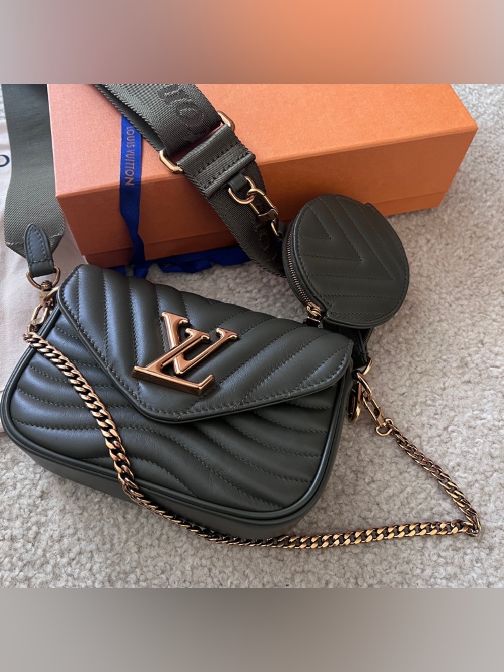 Louis Vuitton Olive Green Quilted crossbody Bag with Coin Pouch